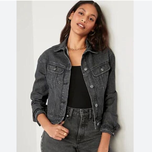 OLD NAVY | Oversized Boxy Classic Button Down Jean Jacket Black Sz XL T - Picture 1 of 14